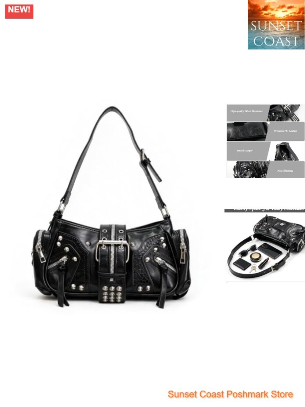 Studded Shoulder Bag Vegan Leather Y2K Punk Crossbody Purse